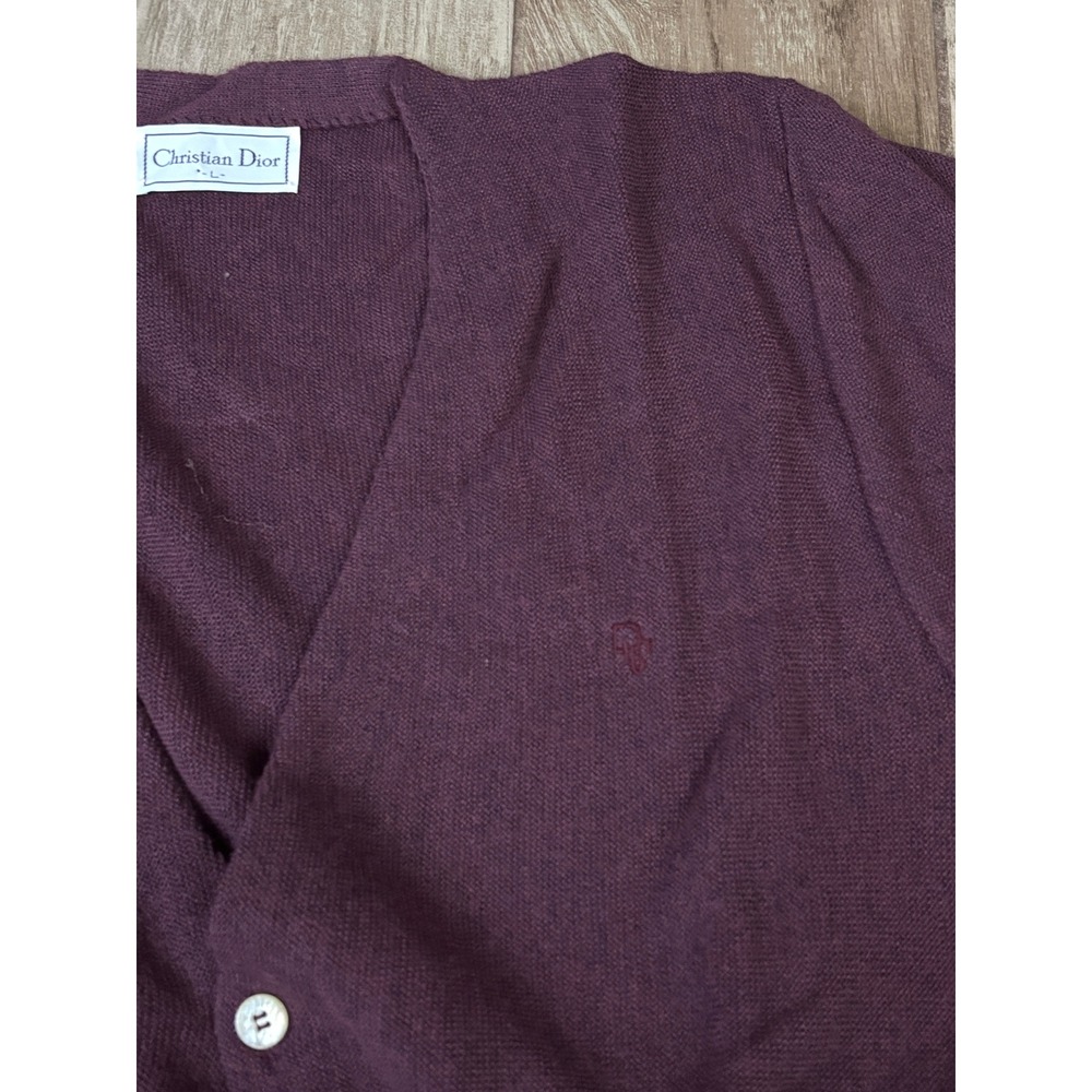 Vintage Christian Dior Cardigan Burgundy Wool Blend Size L Mens - Picture 8 of 10
